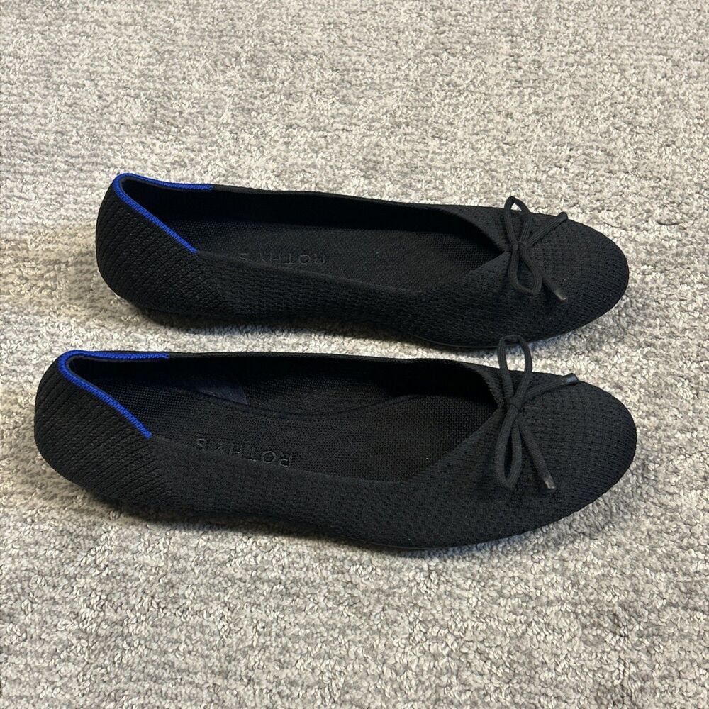 Rothys The Ballet Flats Womens 10.5 Black Knit Bow Round Toe Shoes Comfort